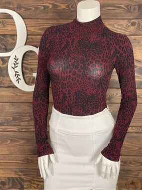Forever 21‎ | Mock Neck Leopard Print Long-Sleeve Bodysuit Leotard Top